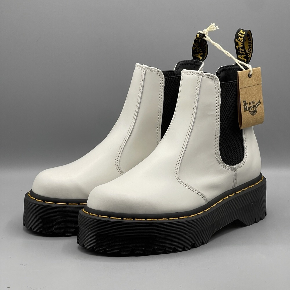 Doc Martens Men's 5 Boots Platform White Leather‎ Women's 6 Quad Chelsea Dr
